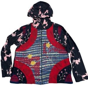 Rising International Boho Tye-Dye Hooded Jacket with Red and Pink Accents XXL
